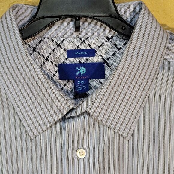 EGARA Shirt Mens XXL 2XL Blue White Striped Button Up Dress Shirt Cotton - Picture 2 of 15